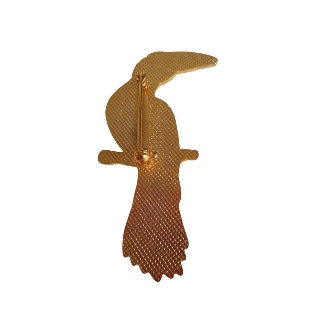 Vintage 1980s Toucan Tropical Parrot Bird Gold-Tone Enamel Lapel Brooch Pin - Picture 2 of 2